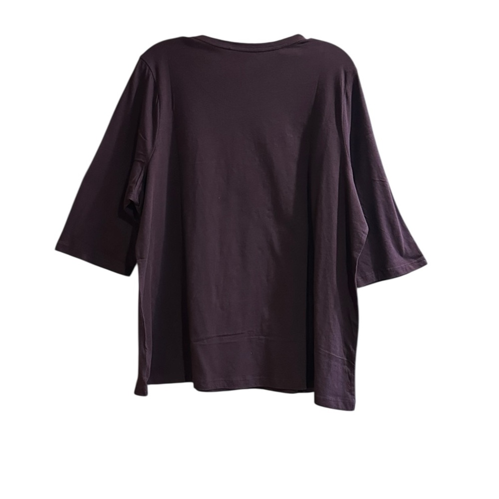 Catherine Petite 1X Plus Modal Cotton Purple Rhinestone 3/4 Sleeve Top Stretch - Picture 9 of 9